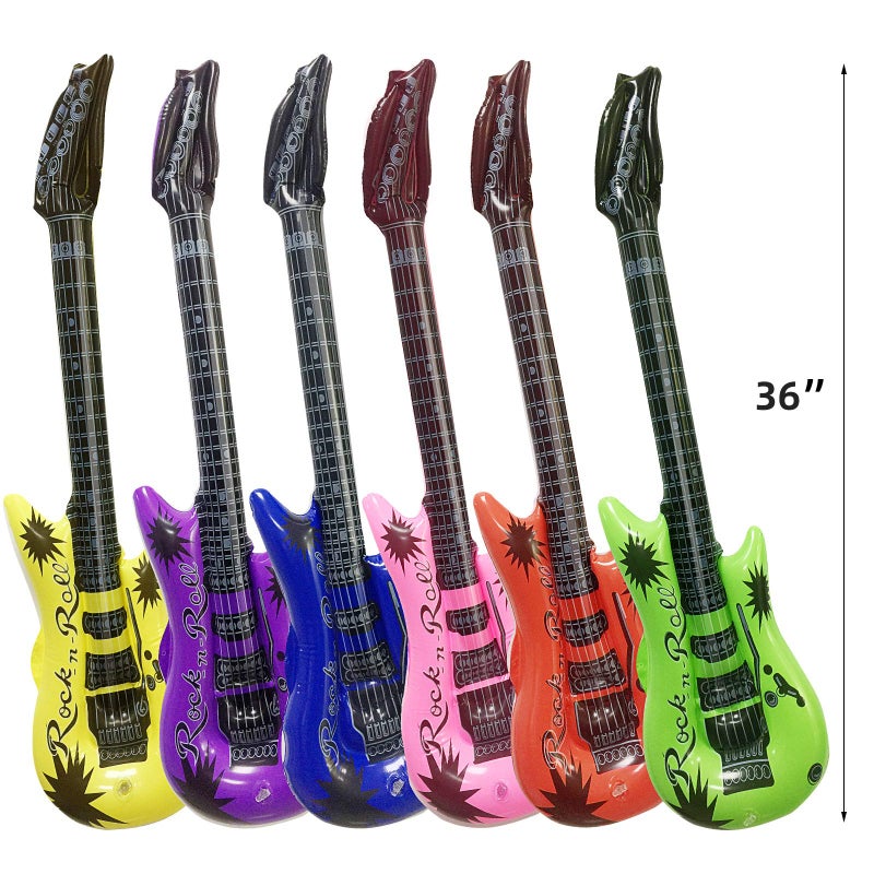 Visen Assorted Color 36In Inflatable Guitar Toys for Kids Birthday Party, Karaoke Themed Rock and Roll Decor - Image 2